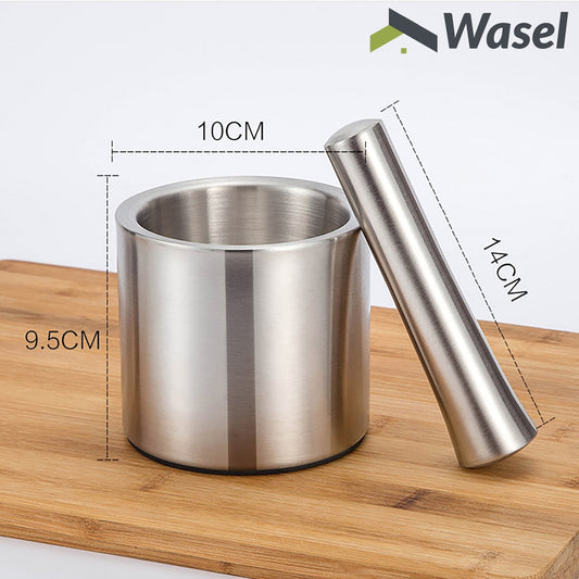 Wasel Mortar And Pestle Set Stainless Steel Garlic Crusher Spices Herbs Grinder