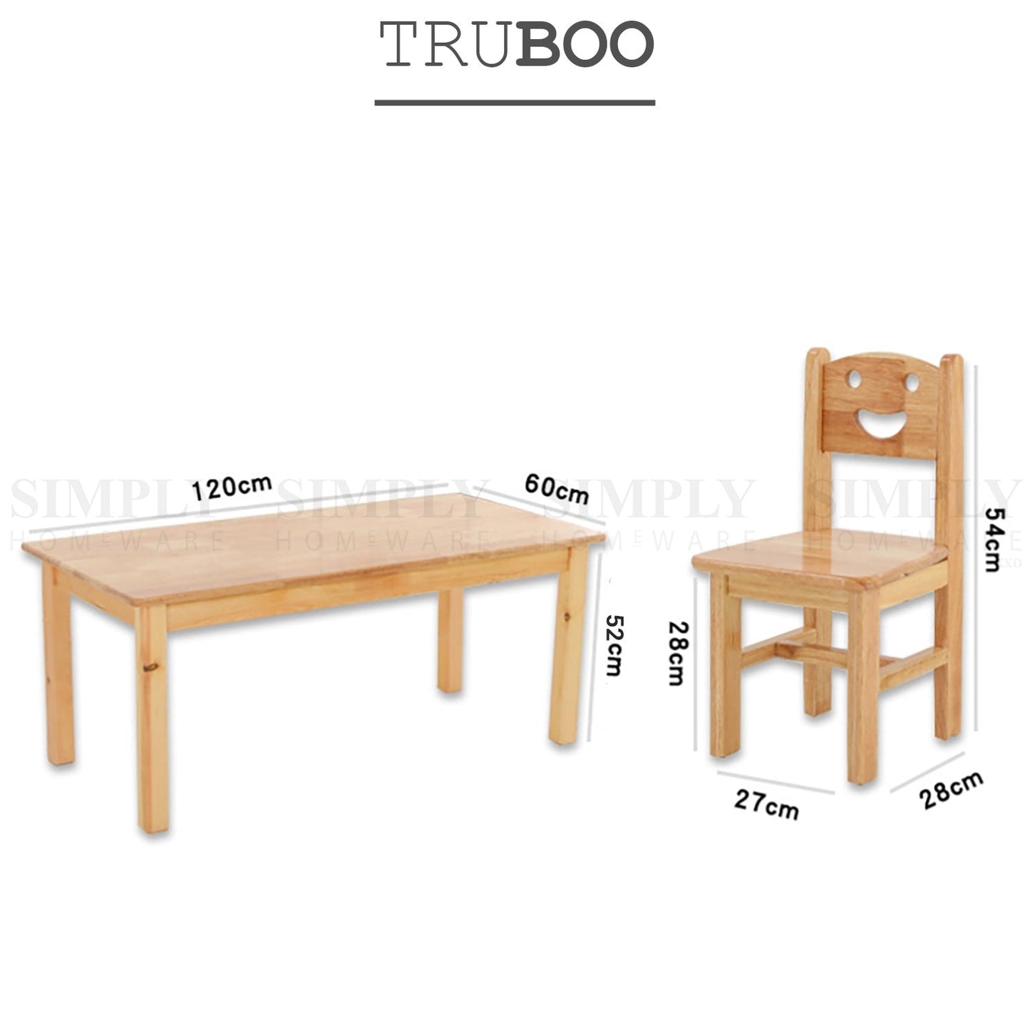 Truboo Kids Wooden Table & Chair Set Kindergarten Children Rectangular Desk Oak