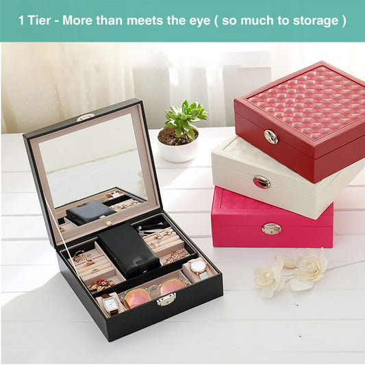 Wasel Leather Jewellery Box Case Storage Travel Jewelry Organiser Ornaments Lock