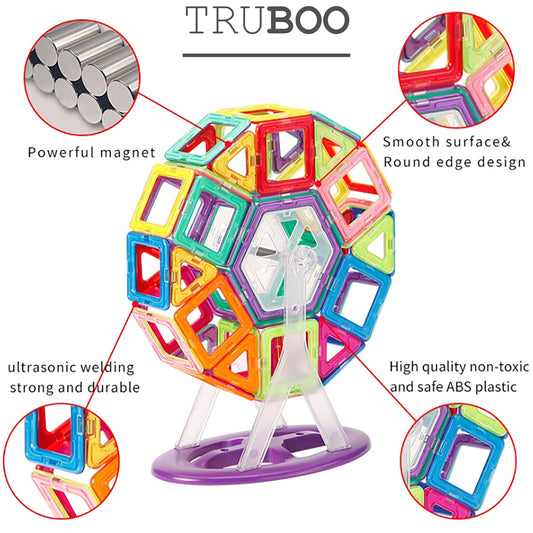 Truboo Kids Magnetic Building Blocks Children 3D Tiles DIY Kits Toys 40/68Pcs