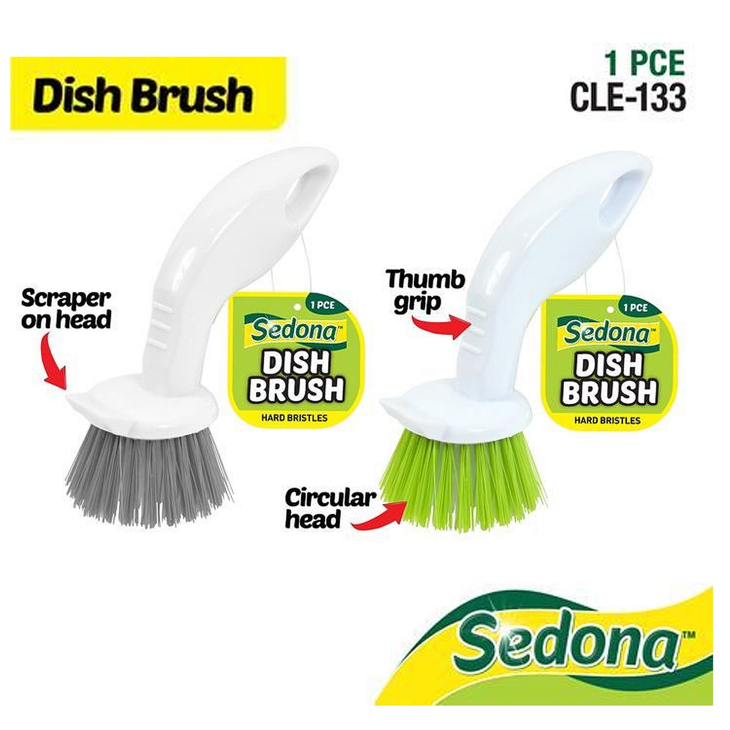 Dish Brush Oblong Circular Small Compact Scraper 2 in 1 Dual Head