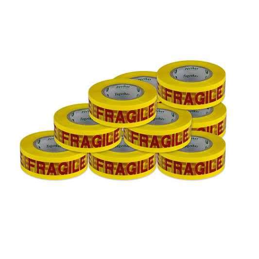 6 Rolls Fragile Tape 200M x 48mm Packaging Packing Sticky Adhesive Yellow Red