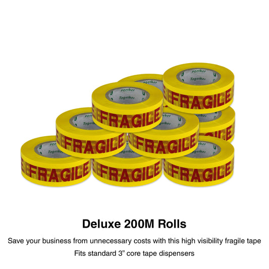 6 Rolls Fragile Tape 200M x 48mm Packaging Packing Sticky Adhesive Yellow Red