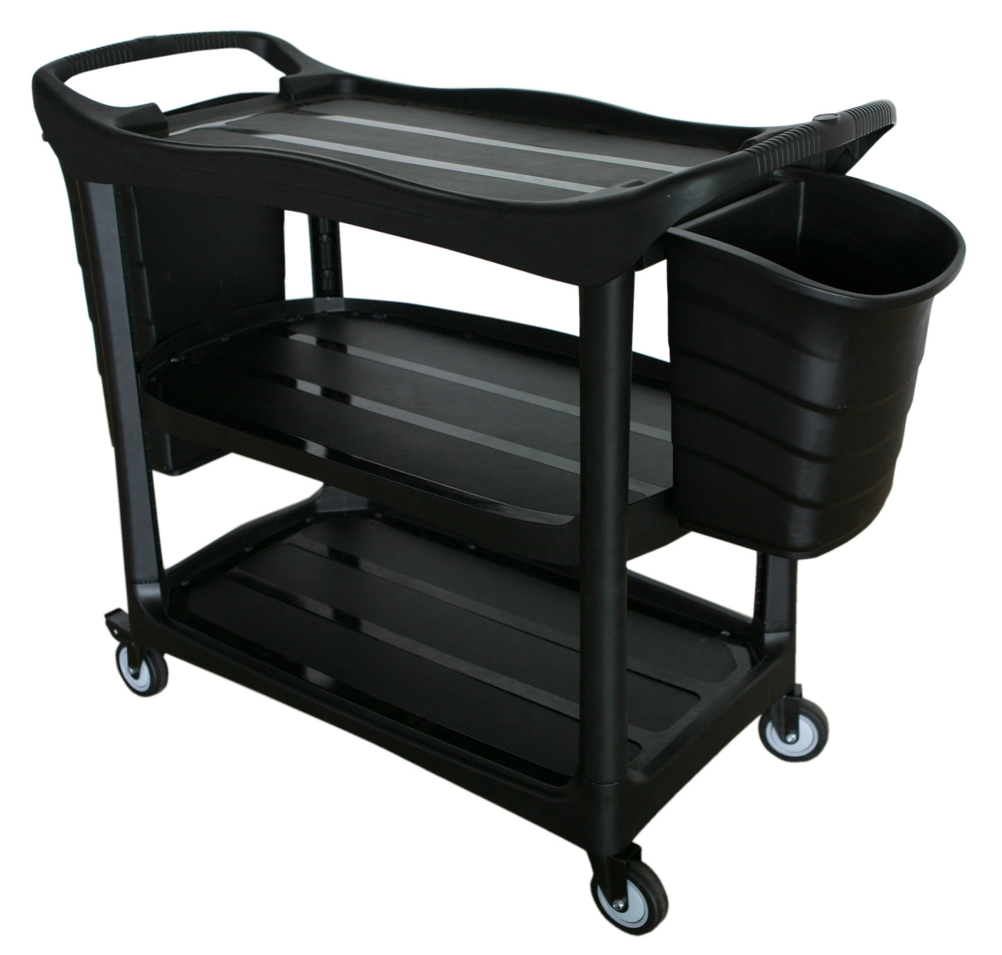 3 Tier Service Cart Janitor Trolley Cleaning Utility Trolley Shelf Wheels 2 Bins