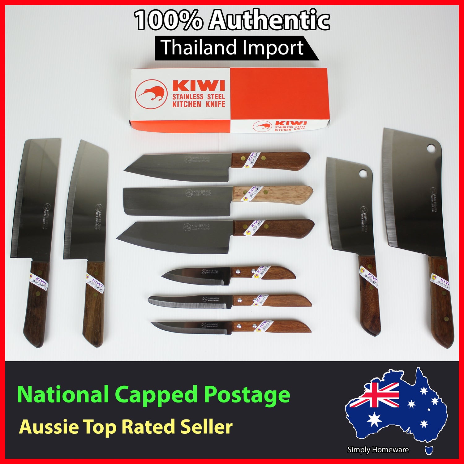 Cooking Kiwi Knives set 5 pcs Chef's Knife Stainless steel Blade Wooden  Handle