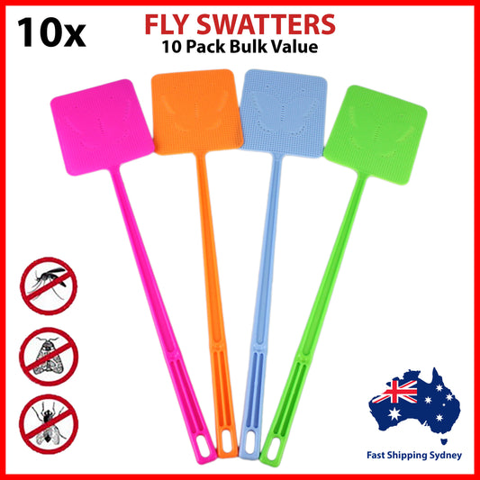 10x Fly Swatter Swat Bulk Insect Killer Bug Slap Colourful Mosquito Cockroach