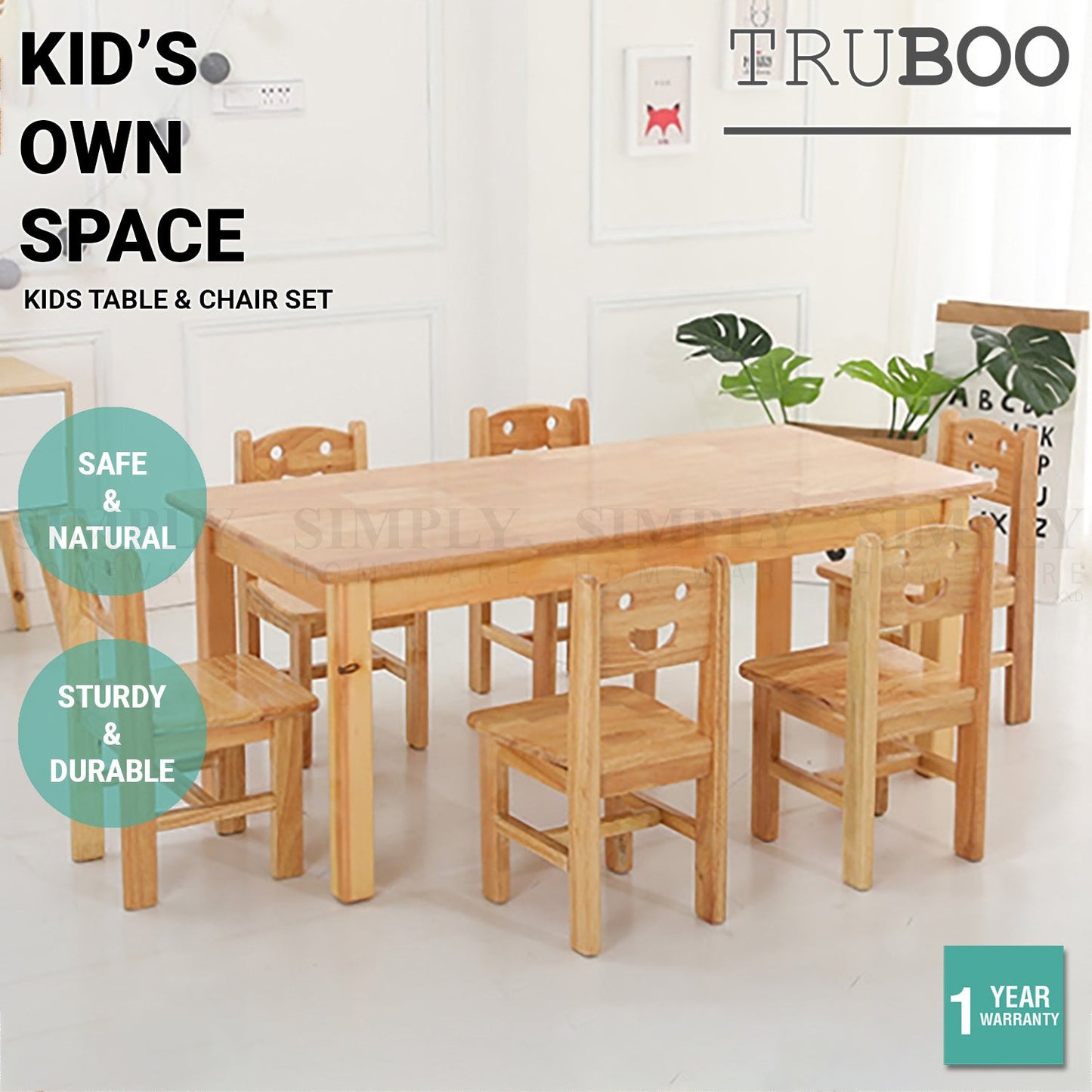 Truboo Kids Wooden Table & Chair Set Kindergarten Children Rectangular Desk Oak