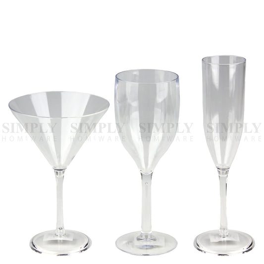 12-48x Plastic Wine Glasses Champagne Martini Drinking Glass Reusable Bulk Clear