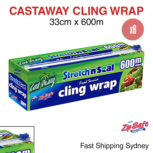 6x Cling Wrap Dispenser Slide Cutter Castaway Holder Plastic Clear 600m x 33cm