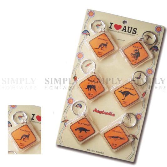 6pcs Australian Souvenirs Keyring Chain Acrylic Road Sign Gift Bulk Aussie