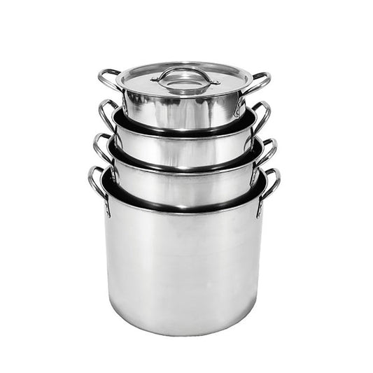 4 Piece Stainless Steel Stock Pot Set Stockpot Lids Cooking Kitchen Cookware