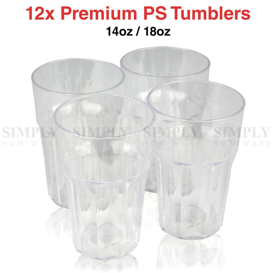 12x Plastic Tumblers Cups Glasses Tumbler Drinking Water Cold Clear Large Bulk - Simply Homeware